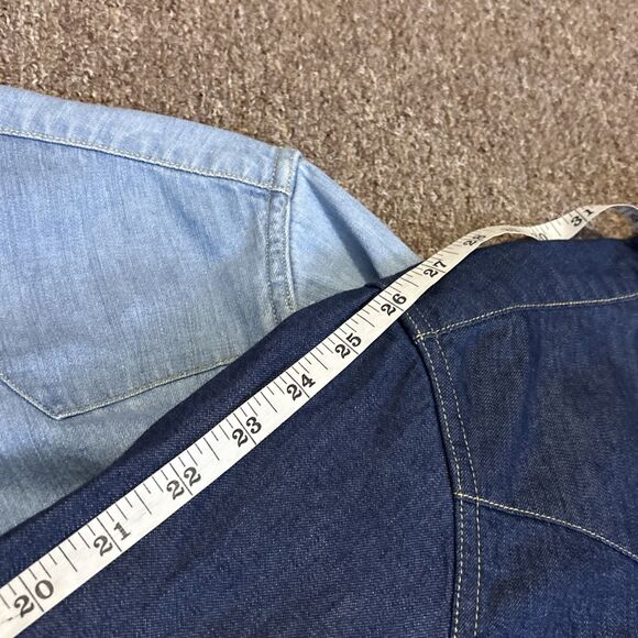 Levis Denim Pearl Snap Shirt Men's Medium Blue Long Sleeve Rancher Western - Picture 4 of 13